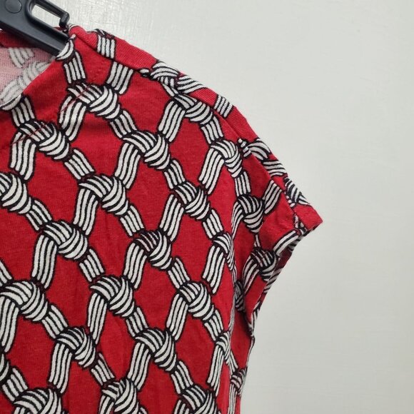 Talbots Petites Red White Knot Print‎ Super Soft Pleated Neck Top Size SP - Picture 2 of 6